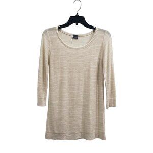 Metallic Knit 3/4 Sleeve Sweater — Cream Ivory Sparkle Top (Size M)
